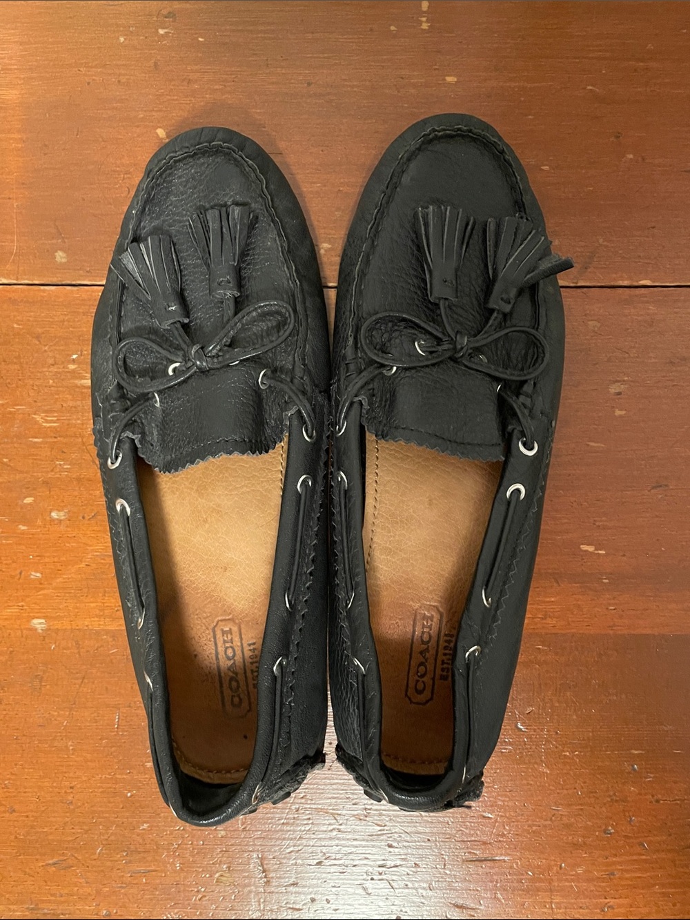 Coach Black Leather Tassel Driving Moccasins - women 8.5